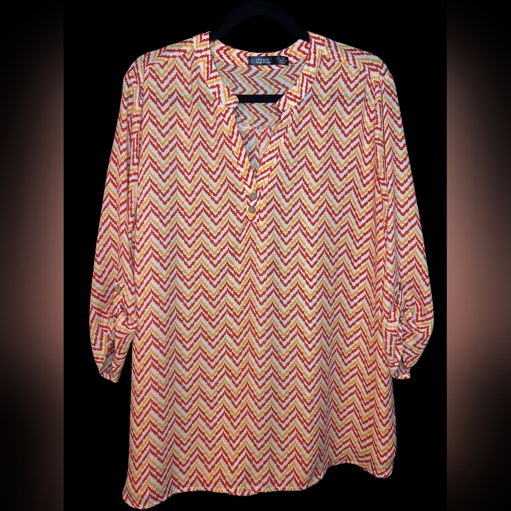 Vibrant Zigzag Women's Blouse - Red, Yellow, White